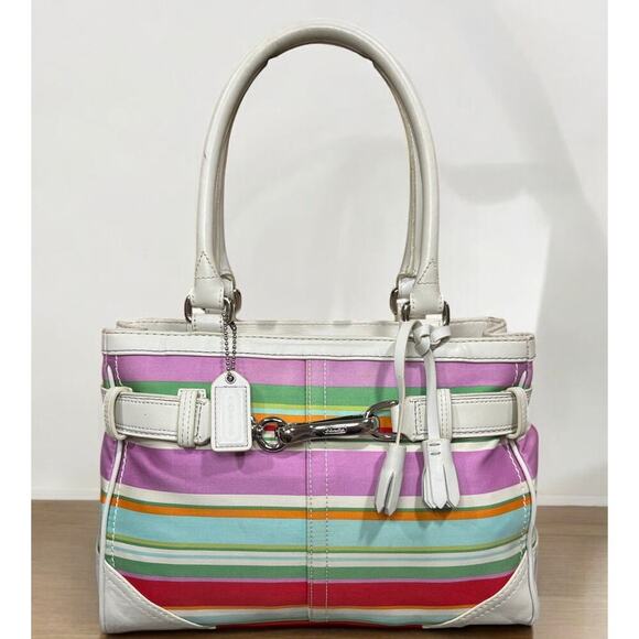 Y2K Coach F10704 Hamptons Stripe Satchel Bag & Large Wristlet - Picture 2 of 16